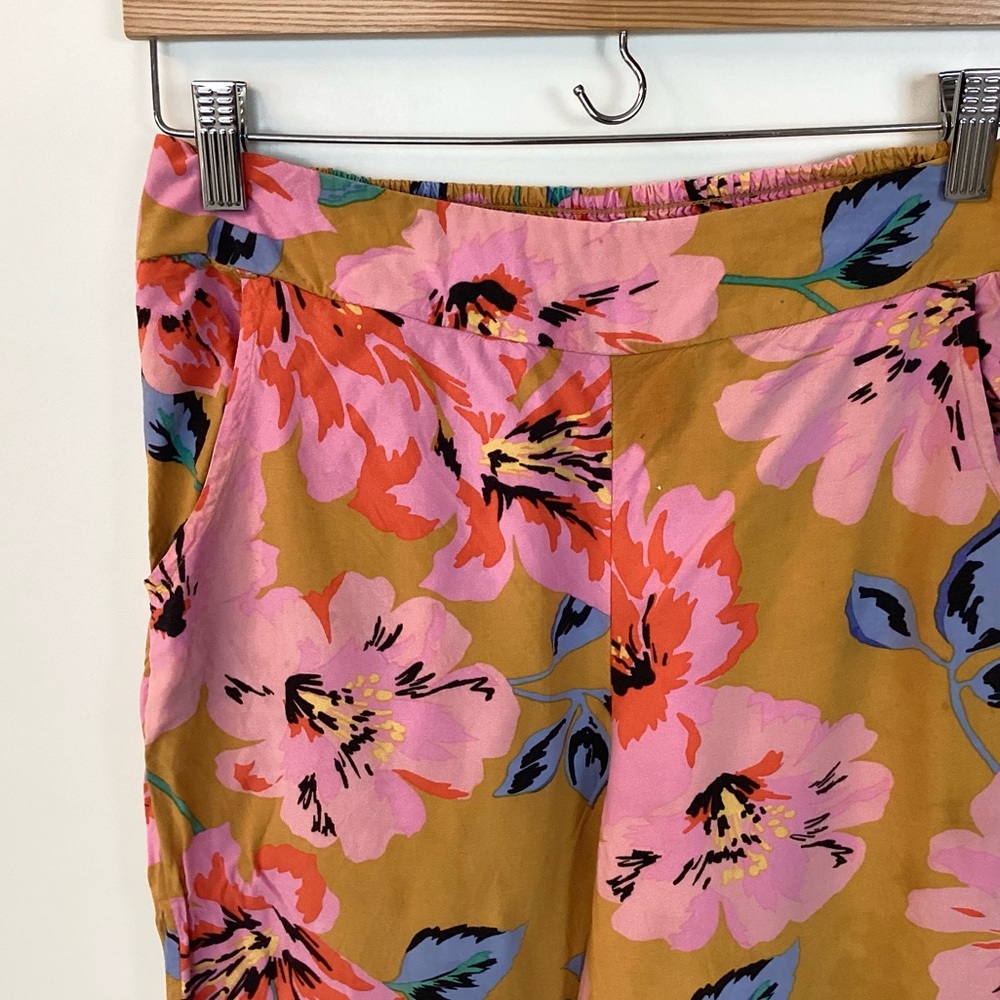 Billabong Cut Through Floral Pull On Pants - Mustard/Pink - M - Picture 2 of 9